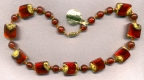 Vintage Exposed Gold Red, Venetian Beads, Large, Square Necklace